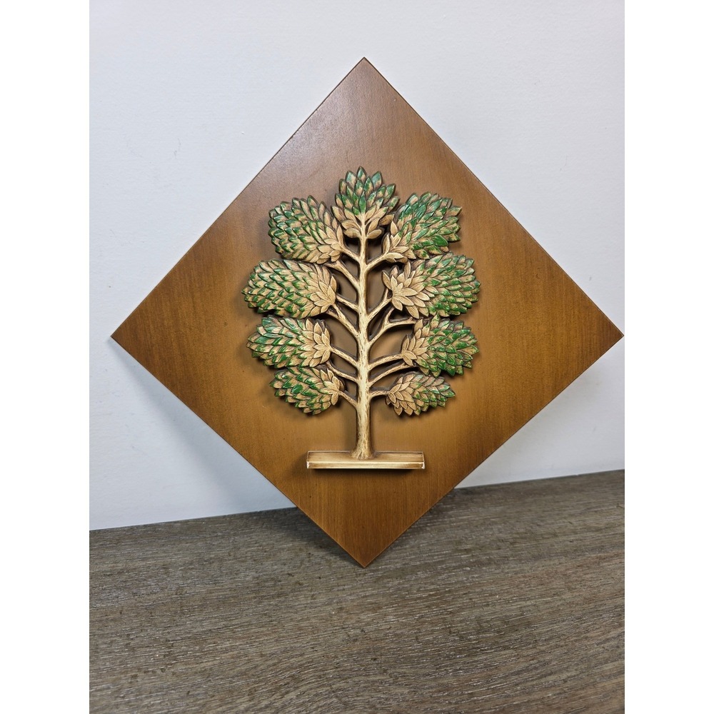 Vintage Syroco Wood Tree Wall Plaque MCM 3D Diamond Four Season Hanging Decor